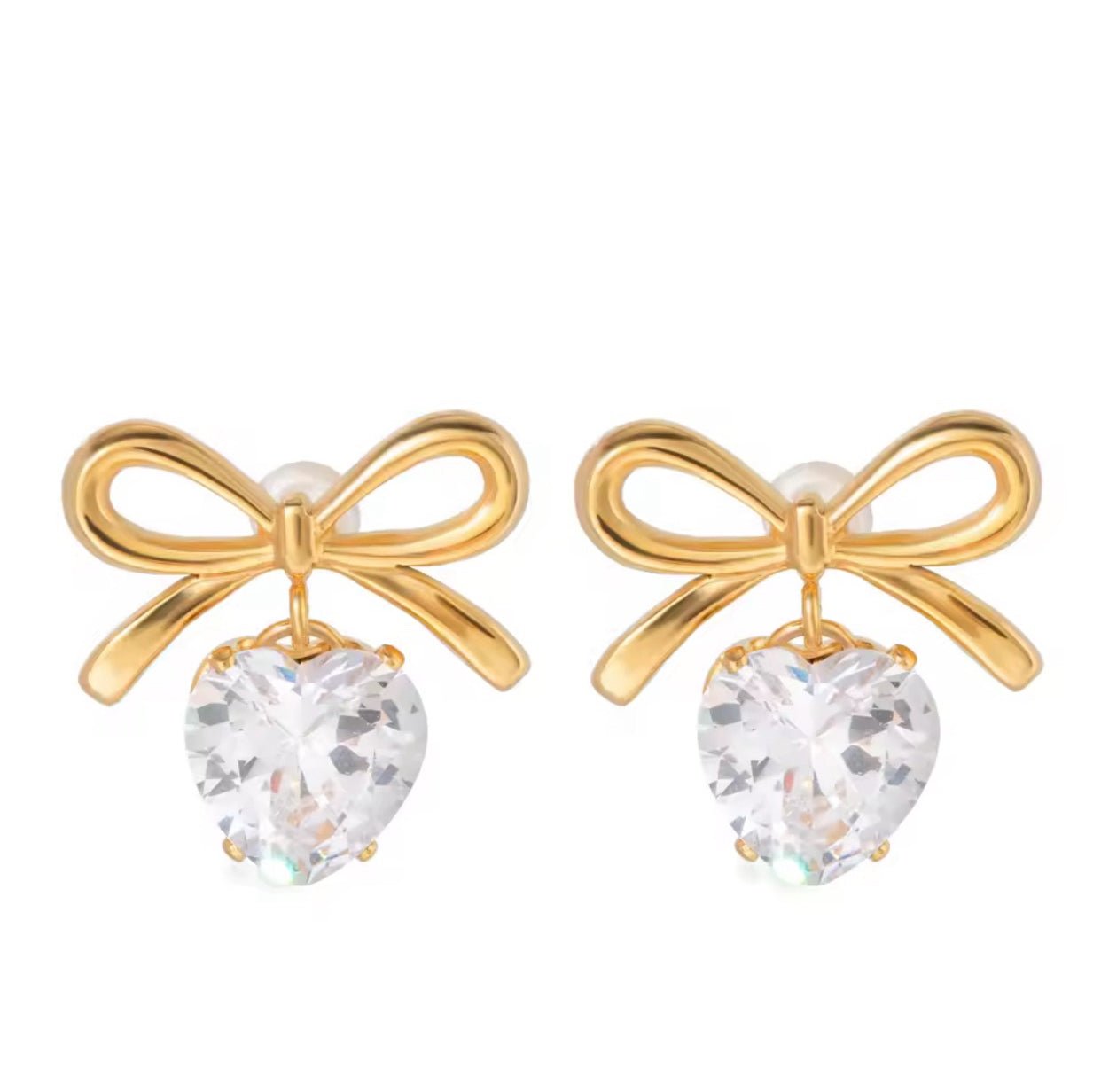 Broqueles Lovely Bow – Acero Quirúrgico 316L y Cristal Corazón - KIKABOX